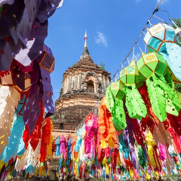 Colorful Lamp Festival and Lantern in Loi Krathong at Wat Lok Moli is a beautiful old temple in Chiang Mai.