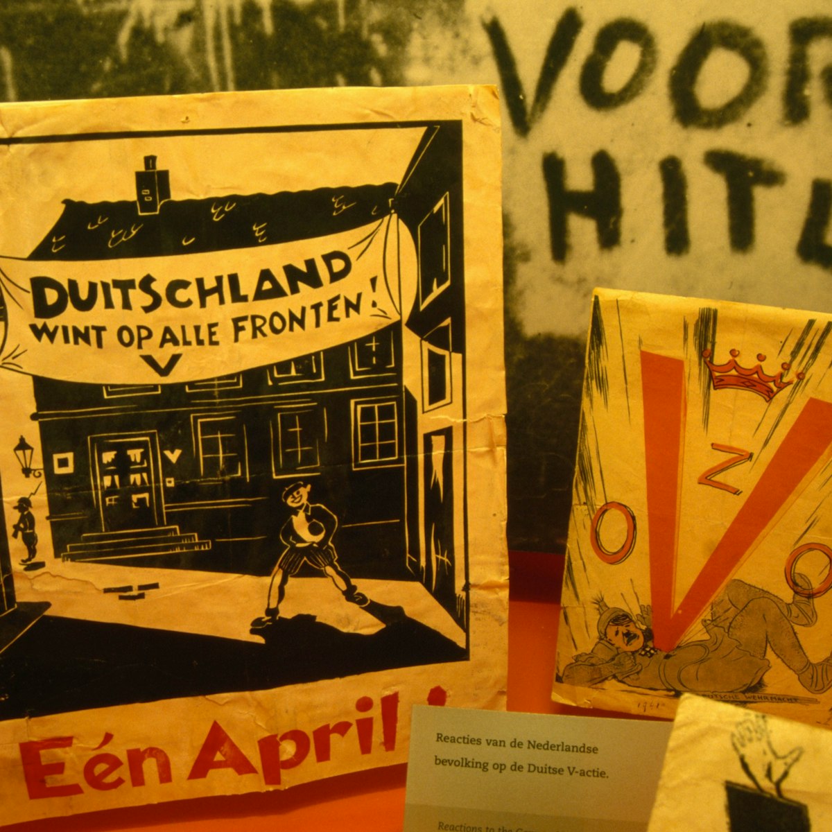 Anti-Hitler propoganda, display at the Verzetmuseum, Plantage Kerklaan 61a.