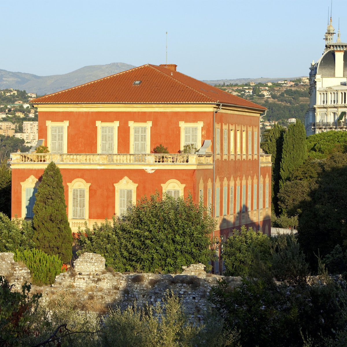 France, Alpes Maritimes, Nice, district of Cimiez Hill, museums and archaeological sites, thermal baths of the ancient Roman city of Cemenelum, Matisse museum in the background