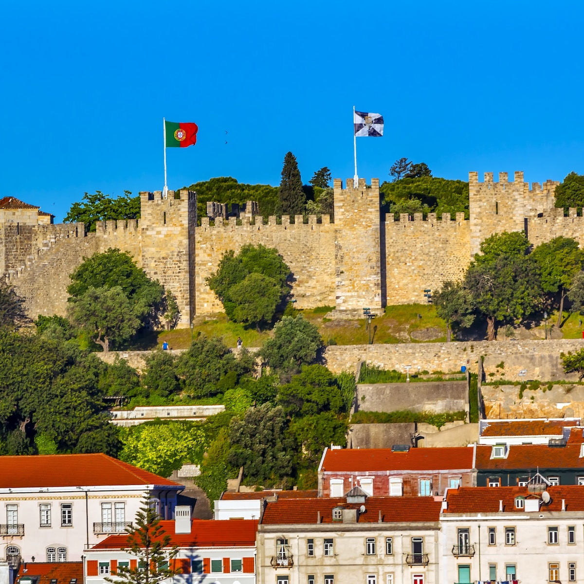 Castle Castelo de Sao Jorge Belevedere Miradoura de Sao Pedro de Alcantara Outlook Lisbon Portugal; Shutterstock ID 548082178; Your name (First / Last): Tom Stainer; GL account no.: 65050 ; Netsuite department name: Online Editorial; Full Product or Project name including edition: Best in Travel 2018