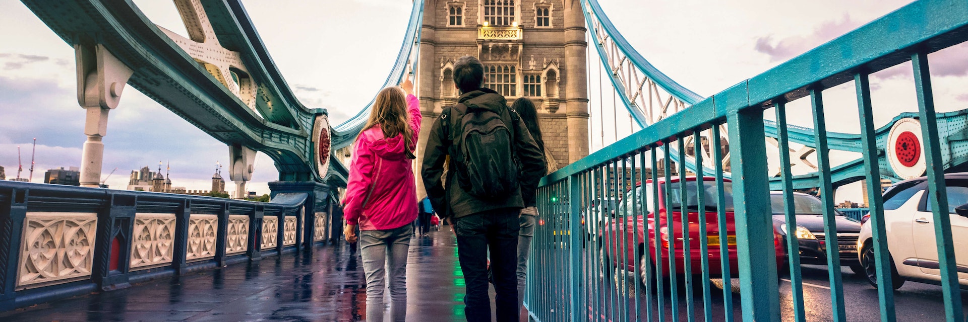 Family on the Tower Bridge in London.