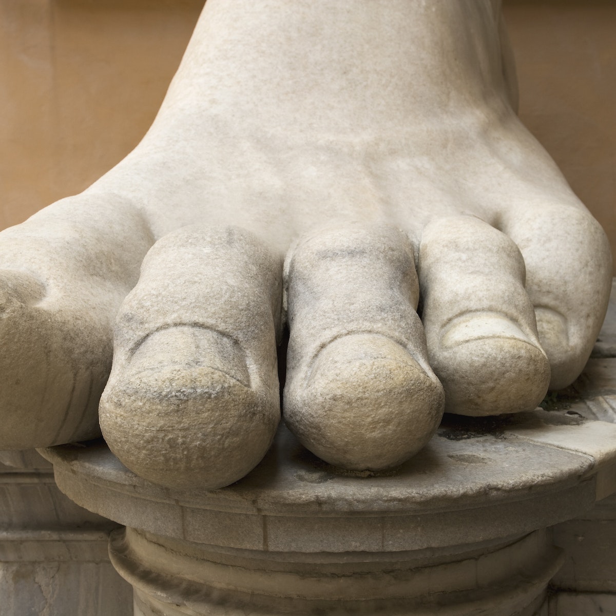 Close up of the foot of Constantine statue, Capitoline Museum, Italy