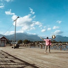 Tourist in a hat in the port of the city of La Ceiba, Honduras