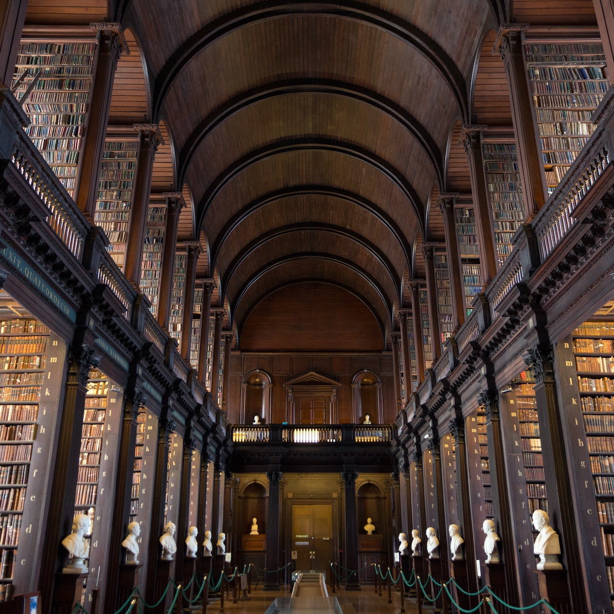 DUBLIN, IRELAND - FEB 15: The Long Room in the Trinity College Library on Feb 15, 2014 in Dublin, Ireland. Trinity College Library is the largest library in Ireland and home to The Book of Kells.