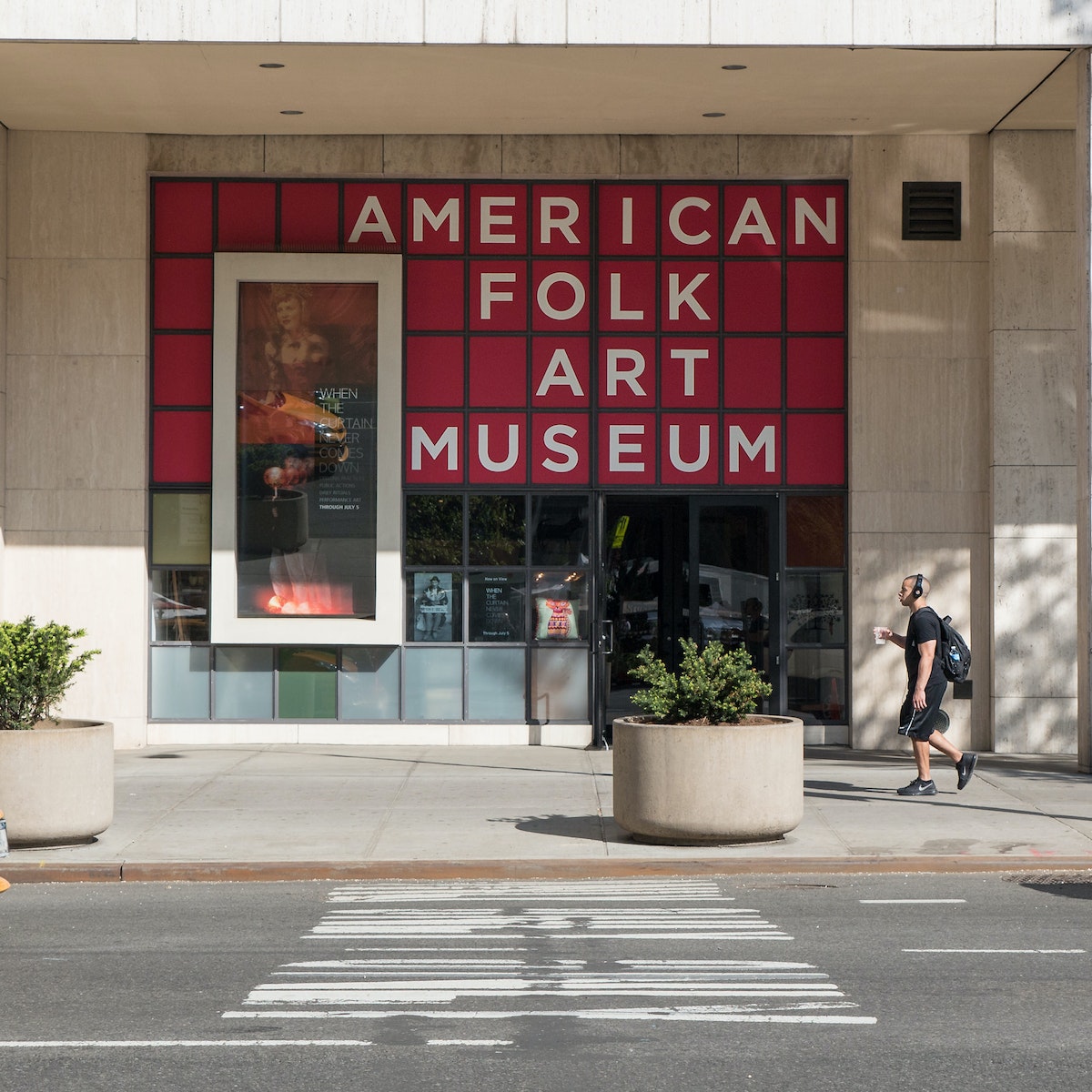 NEW YORK CITY - MAY 2015: Entrance of American Folk Art Museum. It is an art museum devoted to the aesthetic appreciation of folk art and creative expressions of contemporary self-taught artists.