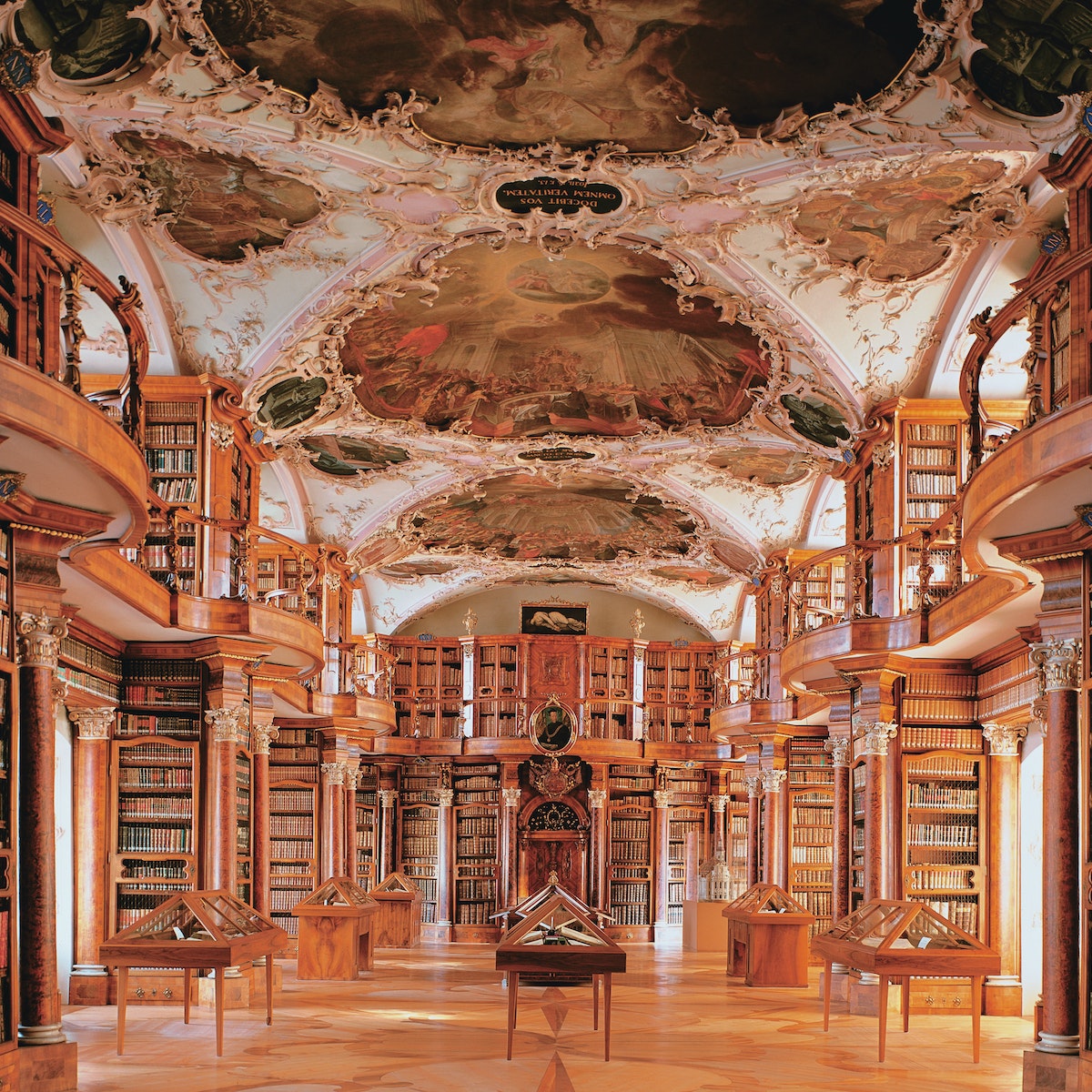 SWITZERLAND - JANUARY 01:  Library of the monastery St. Gallen, Switzerland. 2000 hand writings, 1635 incunable and almost 100.000 books. The library was built between 1758 and 1767 und richly decorated.  (Photo by Imagno/Getty Images) [St. Gallen, Schweiz: Ehemaliges Benediktiner-Kloster. Stiftsbibliothek mit 2000 Handschriften, 1635 Wiegen- und Fruehdrucken (Inkunabeln) und schliesslich 100.000 Buechern, 1758-1767 erbaut und kunstvoll ausgestattet.   Stift St. Gallen: 612 Zelle des hl. Gallus, eines Gefaehrten Columbans, 719 wird durch den hl. Otmar das Kloster errichtet, das 747 die Regel Benedikts annimmt, 1805 saekularisiert.]
56463766
Abbeys, Architecture, Books, Interiors, Libraries, Photo tgg06/01