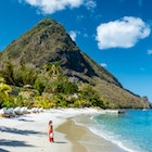 St Lucia Caribbean, woman on vacation at the tropical Island of Saint Lucia Caribbean ocean
1214935365